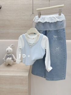 女童甜美真两件上衣2026春款中小童韩版可爱百搭背心+白打底套装