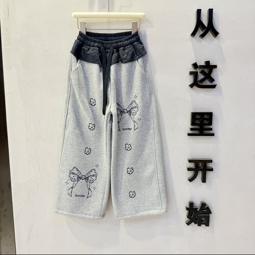 女童加绒卫裤2026秋冬儿童洋气休闲拼接运动裤韩版百搭一体绒裤子