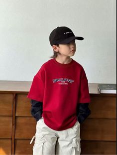 男童年款潮牌卫衣2026中大童韩版个性百搭不加绒牛仔拼接圆领上衣