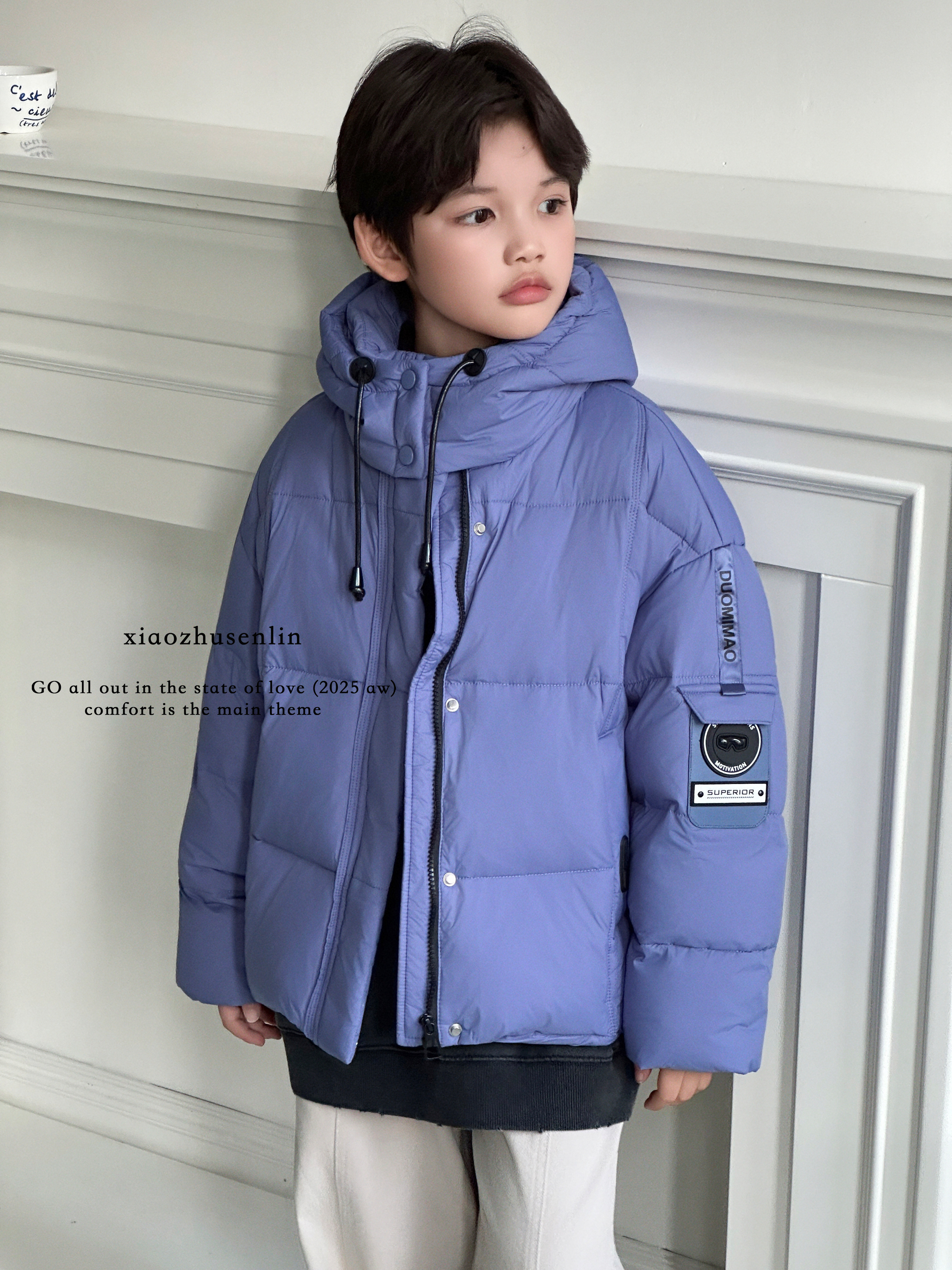 儿童洋气羽绒服2025男童杜邦三防潮色百搭保暖面包服短款羽绒外套