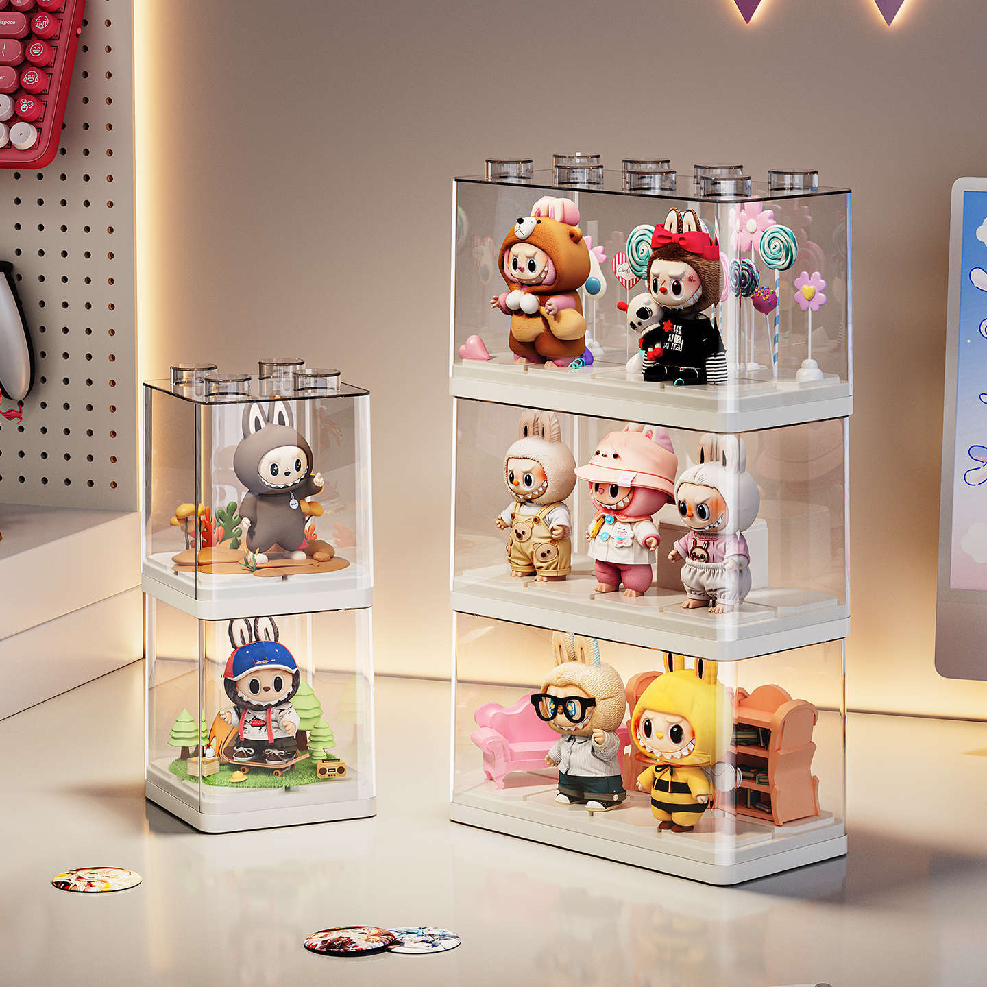 盲盒收纳展示架labubu展示盒子手办娃娃公仔透明防尘多功能展示柜