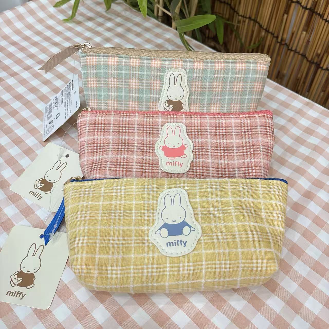 现货日系卡通米菲兔学生笔袋棉质条纹可爱大容量文具袋化妆收纳包