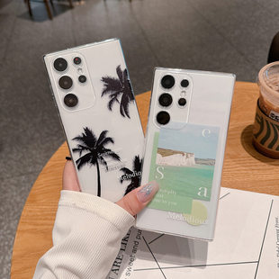A53 A25 S24ultra A15 A42 A51 A55 透明手机壳S25FE绿色海A71 S23 S25ultra 适用于椰树适用于三星S26ultra