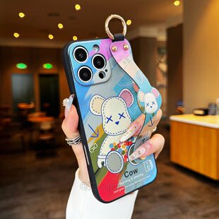 Xsmax可爱8plus 12mini卡 14promax 11腕带支架手机壳iPhone16pro 适用于暴力熊适用于苹果17