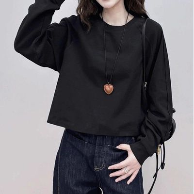 大码胖mm欧货圆领短款卫衣女