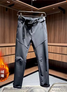 秋冬加绒冲锋裤男士口袋百搭休闲裤秋季新款户外运动登山直筒裤潮