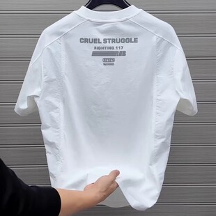 夏季新款时尚百搭男生穿搭上衣设计感圆领短袖体恤男女款舒适透气