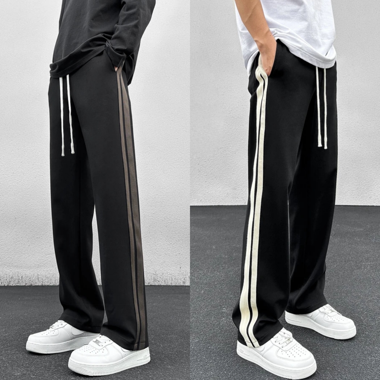 早秋潮流垂感卫裤男士款百搭条纹设计·男生直筒运动宽松休闲长裤