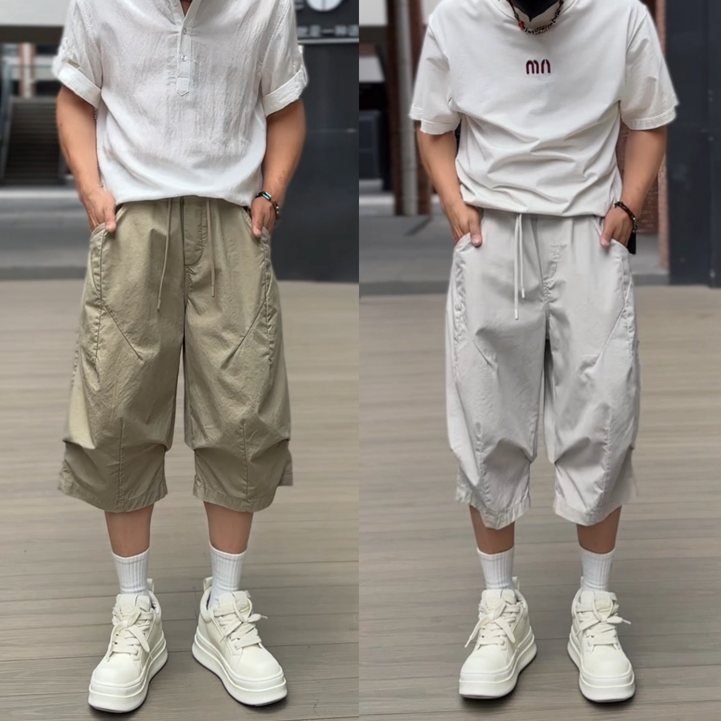 夏季男士纯色工装七分时尚休闲裤