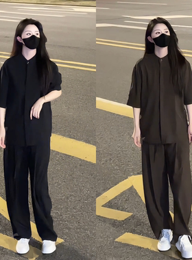 【夏季新款】男士立领轻薄夏季凉感速干短袖衬衫长裤休闲套装情侣