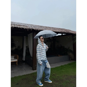 夏季韩系条纹轻薄男士帽衫高级感