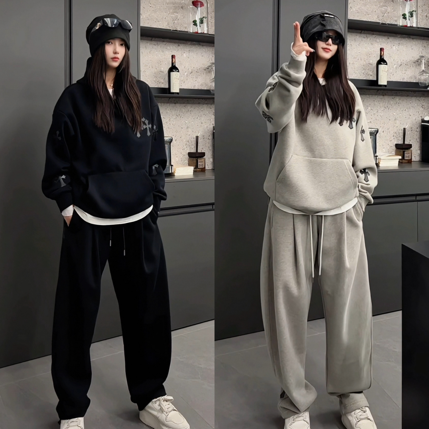 秋季十字花加厚保暖设计款套装