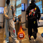 春季 痞帅两件套 男士 新款 高品质潮流设计炫彩十字架卫衣阔腿休闲裤