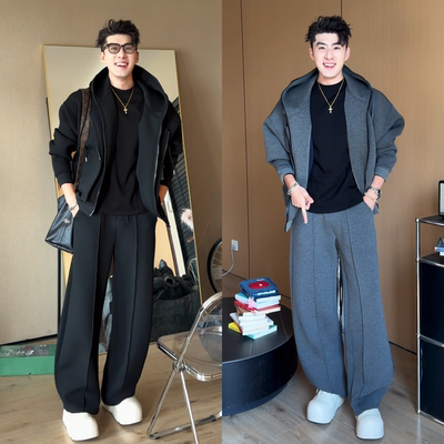 秋冬新品美式休闲连帽卫衣套装男