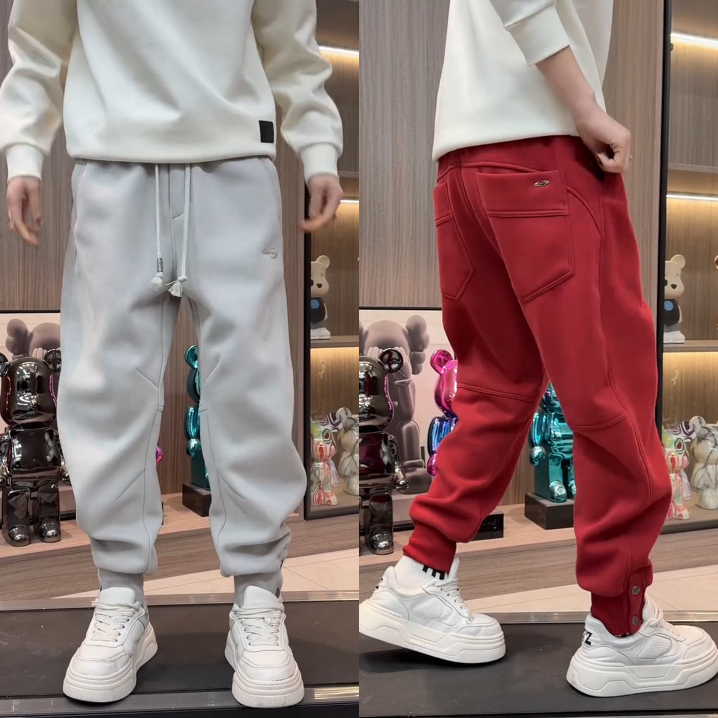 冬季上新潮牌运动大口袋裤脚按扣休闲裤男士立体剪裁百搭束脚卫裤