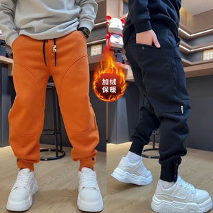 高品质冬季加绒保暖束脚裤男女款廓形拼接休闲卫裤加厚防风运动裤