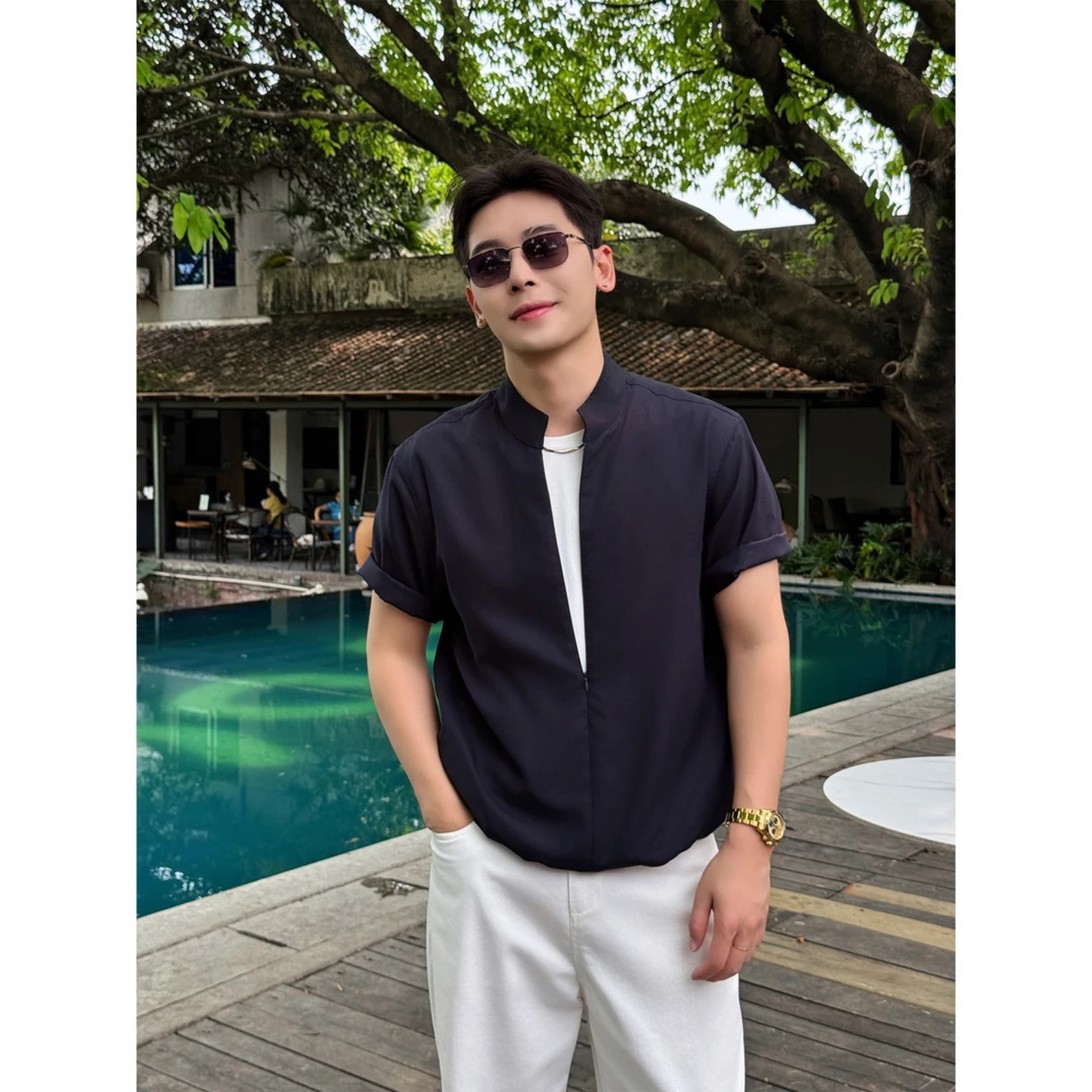 「层次感假两件」春夏季老钱风冰感男士高级感短袖T恤时尚休闲风