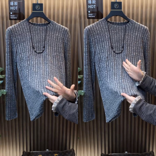 2025秋季轻奢老钱风极简风男士长袖潮流磨毛百搭时尚气质圆领T恤