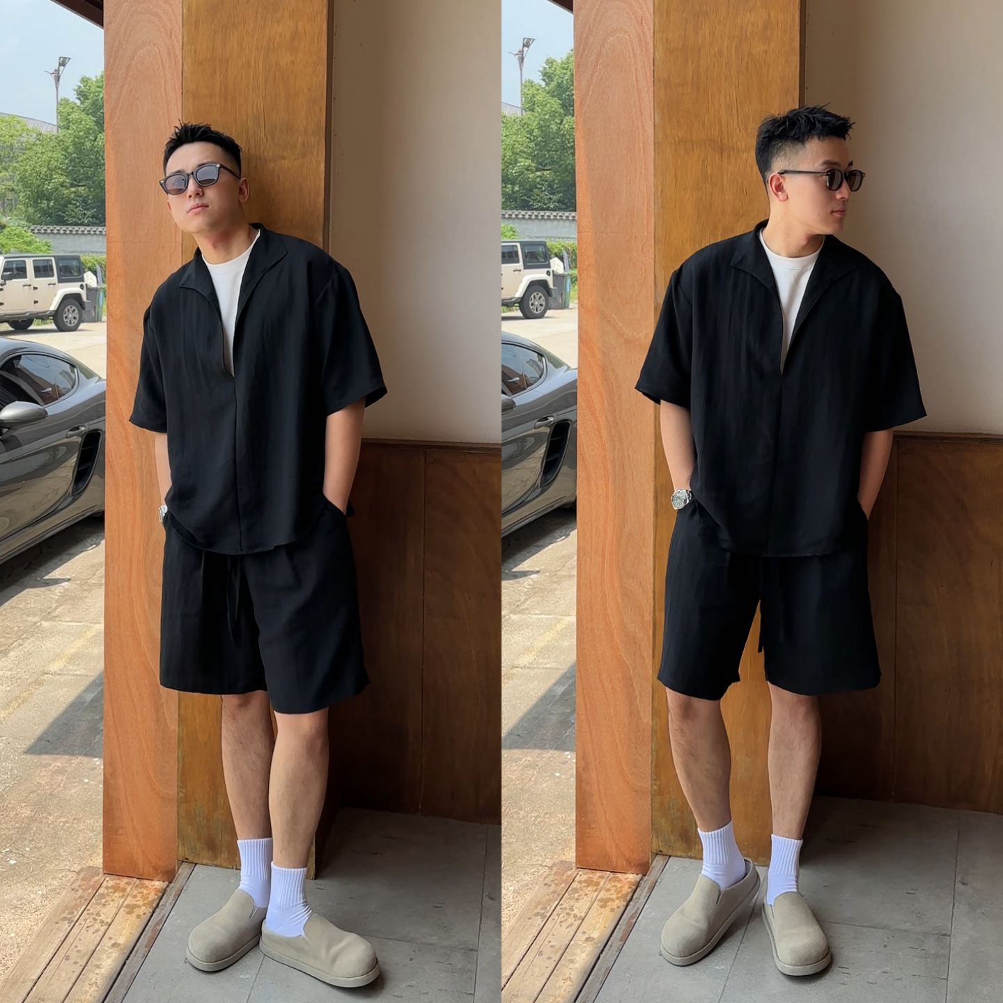 主播同款夏季轻薄两件套老钱风假两件设计款简约百搭套装情侣同款
