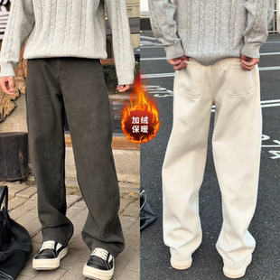 极简风加绒百搭直筒休闲裤 直筒裤 冬季 高品质时尚 加厚保暖男士 韩版