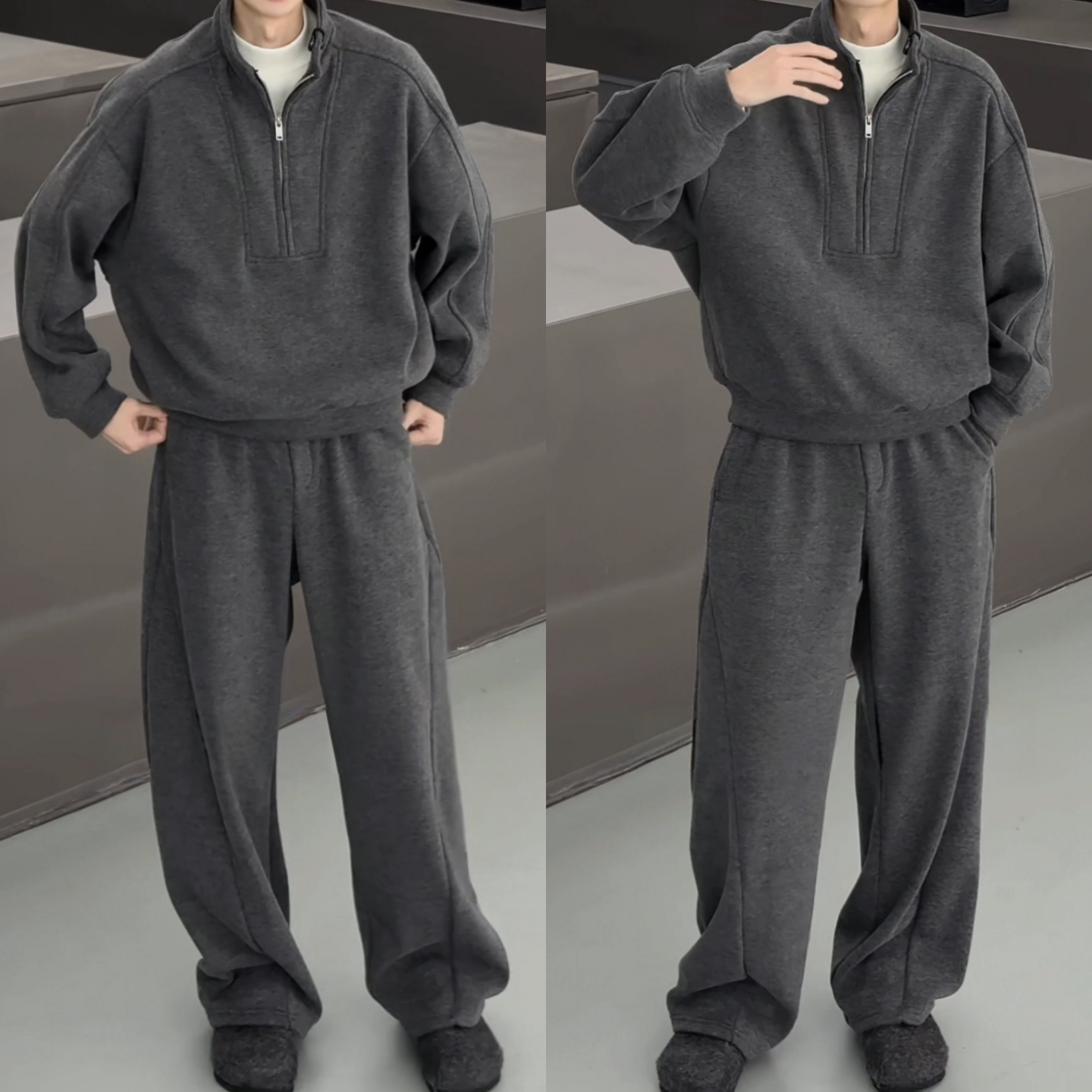 冬季重磅立体剪裁半高领加绒加厚男士卫衣卫裤运动套装潮流高品质