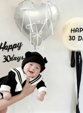 芭蕾风满月周岁爱心形拍照道具百天宝宝装饰气球婴儿30天氛围布置