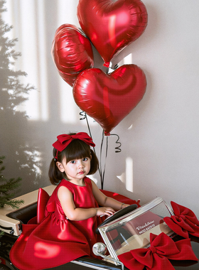 ins红色爱心气球芭蕾风蝴蝶结数字气球儿童拍照道具派对拍照装饰