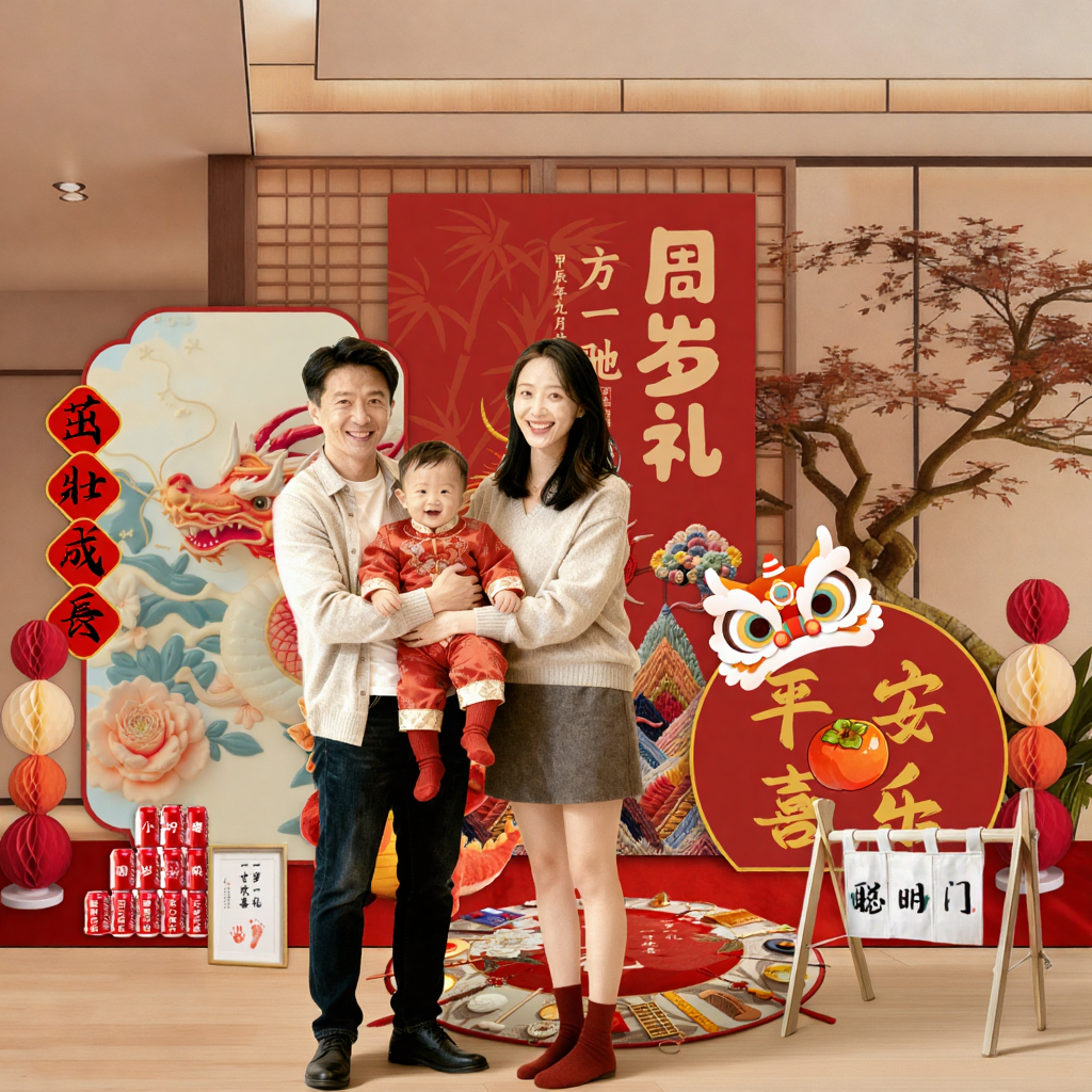 龙宝宝一周岁礼生日布置场景装饰氛围感抓周宴用品kt板全套背景墙