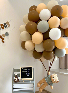 创意小熊公仔热气球复古棕色飘空宝宝生日宴婚礼派对装饰场景布置