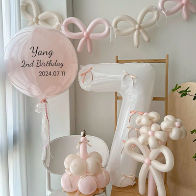 ins生日1周岁蝴蝶结蛋糕数字波波气球女孩装饰拍照派对布置求婚礼
