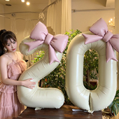 40寸焦糖奶油数字粉色蝴蝶结气球铝膜生日装 饰宝宝场景派对布置