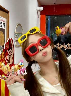 网红搞怪趣味充气感可爱方形墨镜儿童街拍ins风生日眼镜装饰拍照