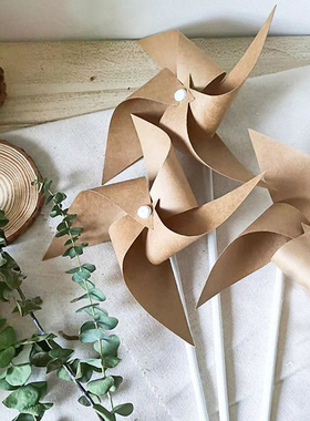 森系复古牛皮纸风车甜品台装饰宝宝一周岁生日派对装扮用品小清新