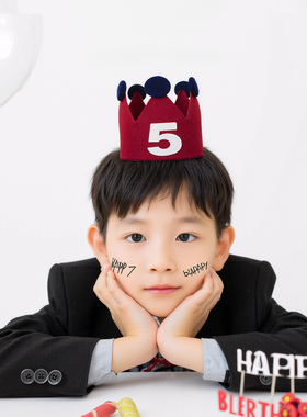 新款红色皇冠毛毡生日帽儿童拍照道具男孩女孩头饰小红书同款道具