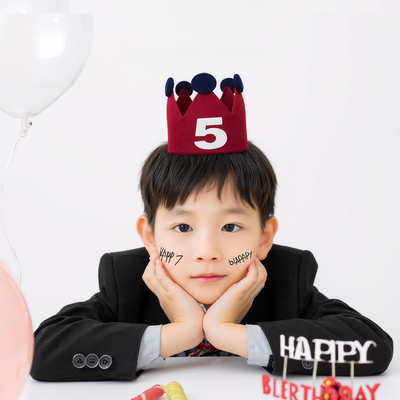 新款红色皇冠毛毡生日帽儿童拍照道具男孩女孩头饰小红书同款道具