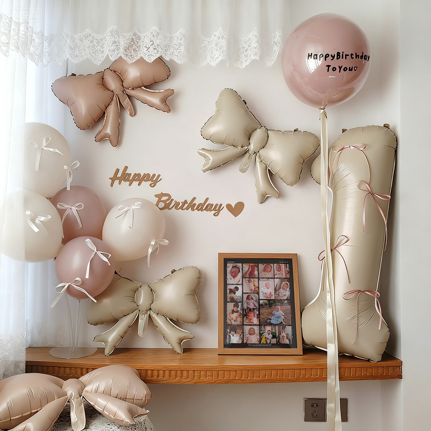 ins暮光粉色系芭蕾风装饰儿童周岁生日布置数字气球场景氛围拍照