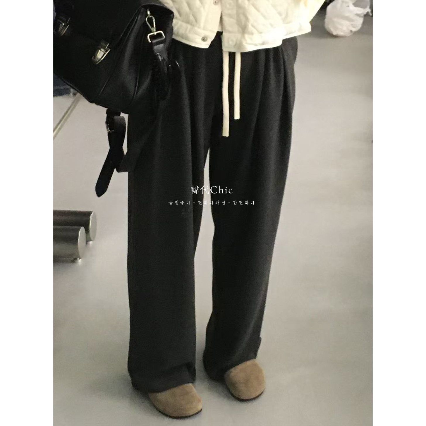 韩代Chic 秋冬加绒厚款版型百搭显瘦三色宽松休闲慢跑卫裤