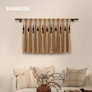尚塞原创设计侘寂风中古风民宿样板房挂毯手工绳索壁毯背景装 饰毯