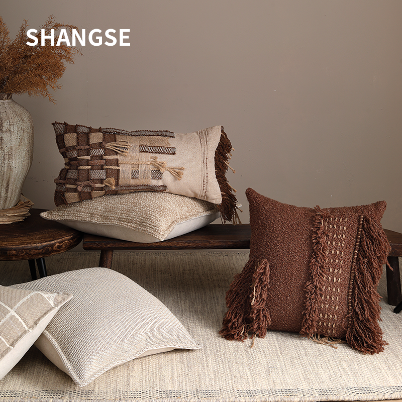尚塞原创设计侘寂风中古风民宿样板房复古手工编织抱枕靠垫沙发枕