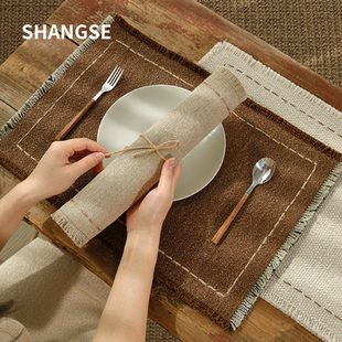 尚塞原创设计侘寂风中古风民宿样板房酒店展厅餐垫麻布餐盘垫子