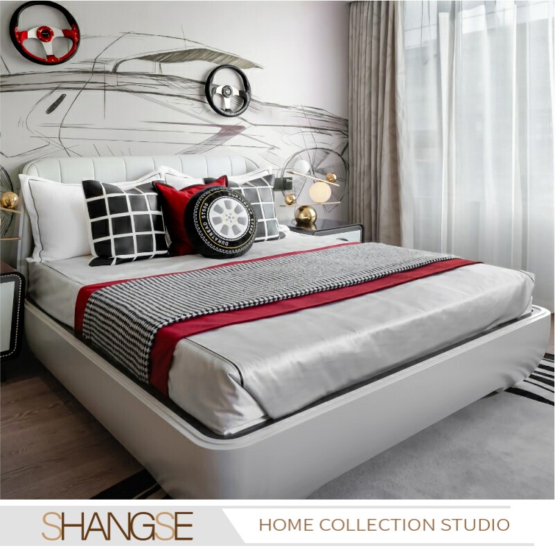 蓝梦格调样板房床上用品儿童房汽车主题轮胎抱枕男孩房床品10件套