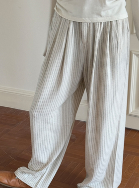 By turnns｜条纹主义｜休闲透气亚麻条纹阔腿休闲裤