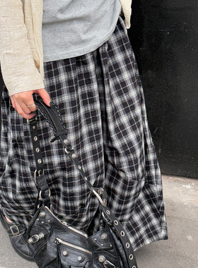 By turnns｜北海格纹｜日系复古格纹设计感灯笼休闲裤显瘦长裤