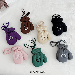 儿童手套冬季保暖防寒充棉男女宝宝户外包指防风加厚连指挂脖手套