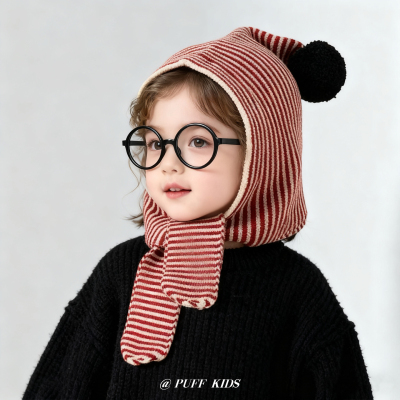 儿童帽子围巾一体帽秋冬季男童女童针织帽毛线帽护耳帽宝宝保暖帽