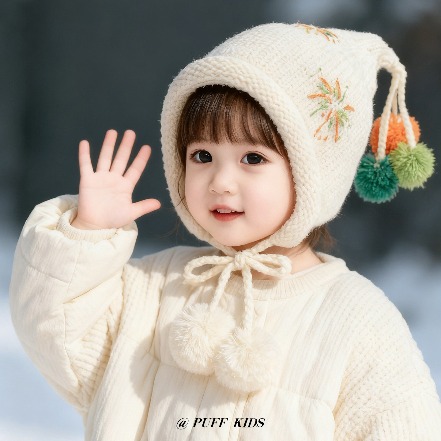 儿童帽子冬季新年烟花针织帽男女宝宝加厚防风保暖护耳套头毛线帽