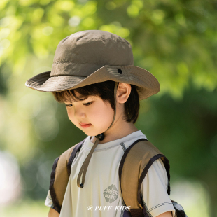 儿童渔夫帽夏季户外防紫外线防晒帽男女童速干透气登山遮阳太阳帽