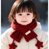 儿童围巾秋冬季 新年红色交叉针织围脖男女宝宝保暖防风护颈脖套冬