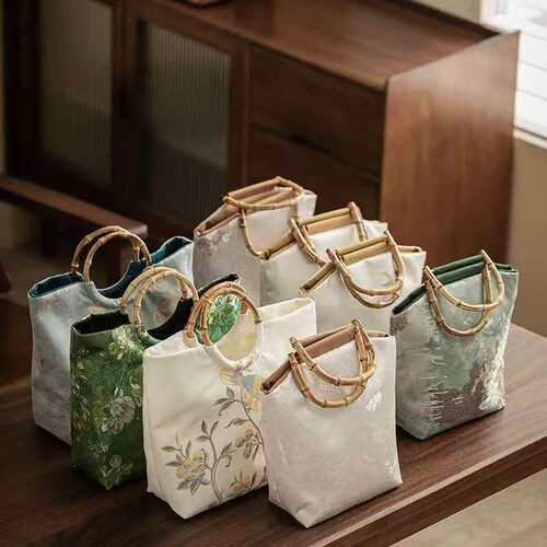 国风布艺复古包包刺绣提花中式汉服大容量手提包竹节旗袍古风百搭