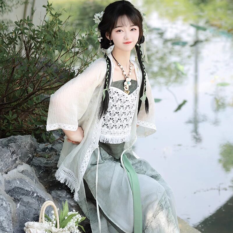 小青梅原创宋制汉服女貉袖短衫吊带灯笼裤宋裤改良日常款夏季套装